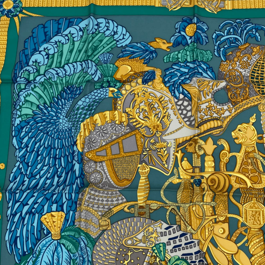Hermes Scarf Carre 90 Armets Et Panache Feathered Cavalry Helmet Silk Blue