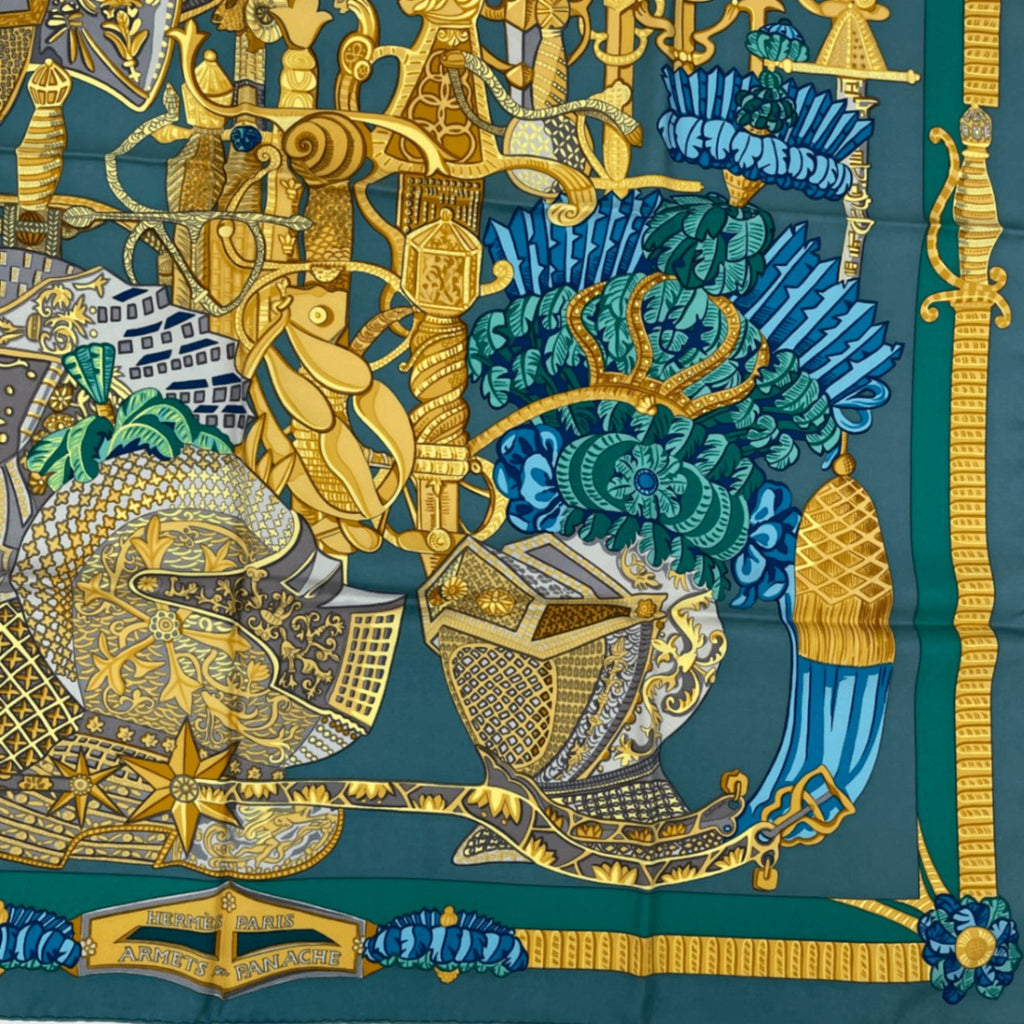Hermes Scarf Carre 90 Armets Et Panache Feathered Cavalry Helmet Silk Blue