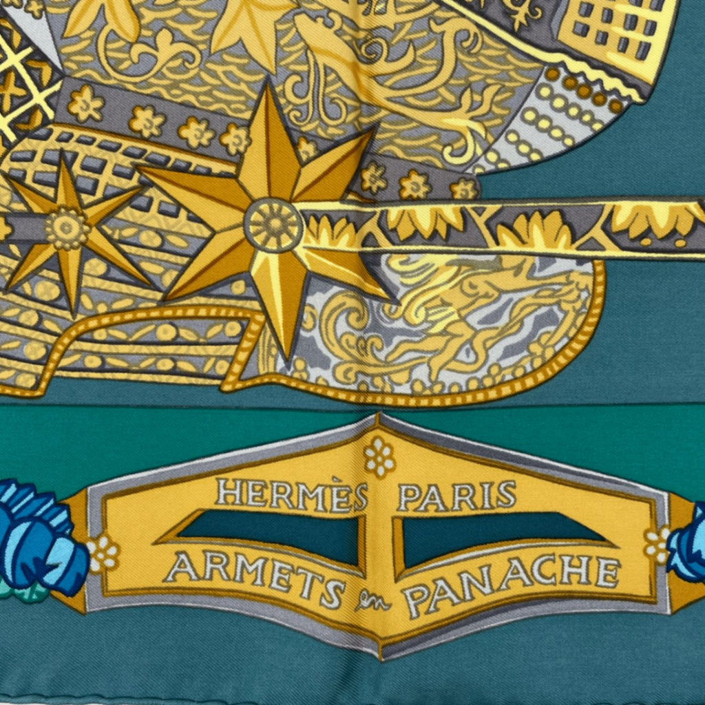 Hermes Scarf Carre 90 Armets Et Panache Feathered Cavalry Helmet Silk Blue