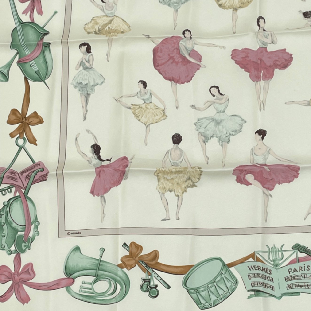 Hermes Carre 90 Silk Scarf la Danse Ballerina Beige
