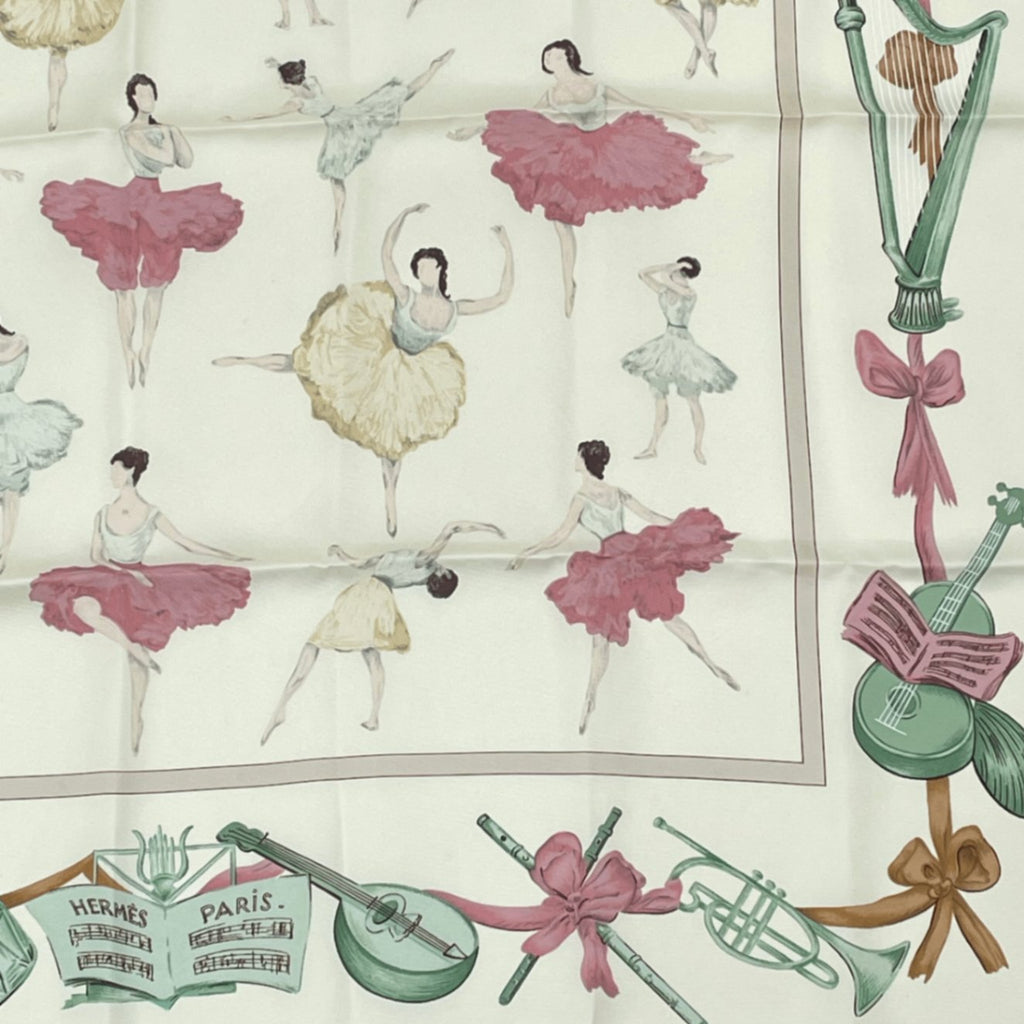 Hermes Carre 90 Silk Scarf la Danse Ballerina Beige