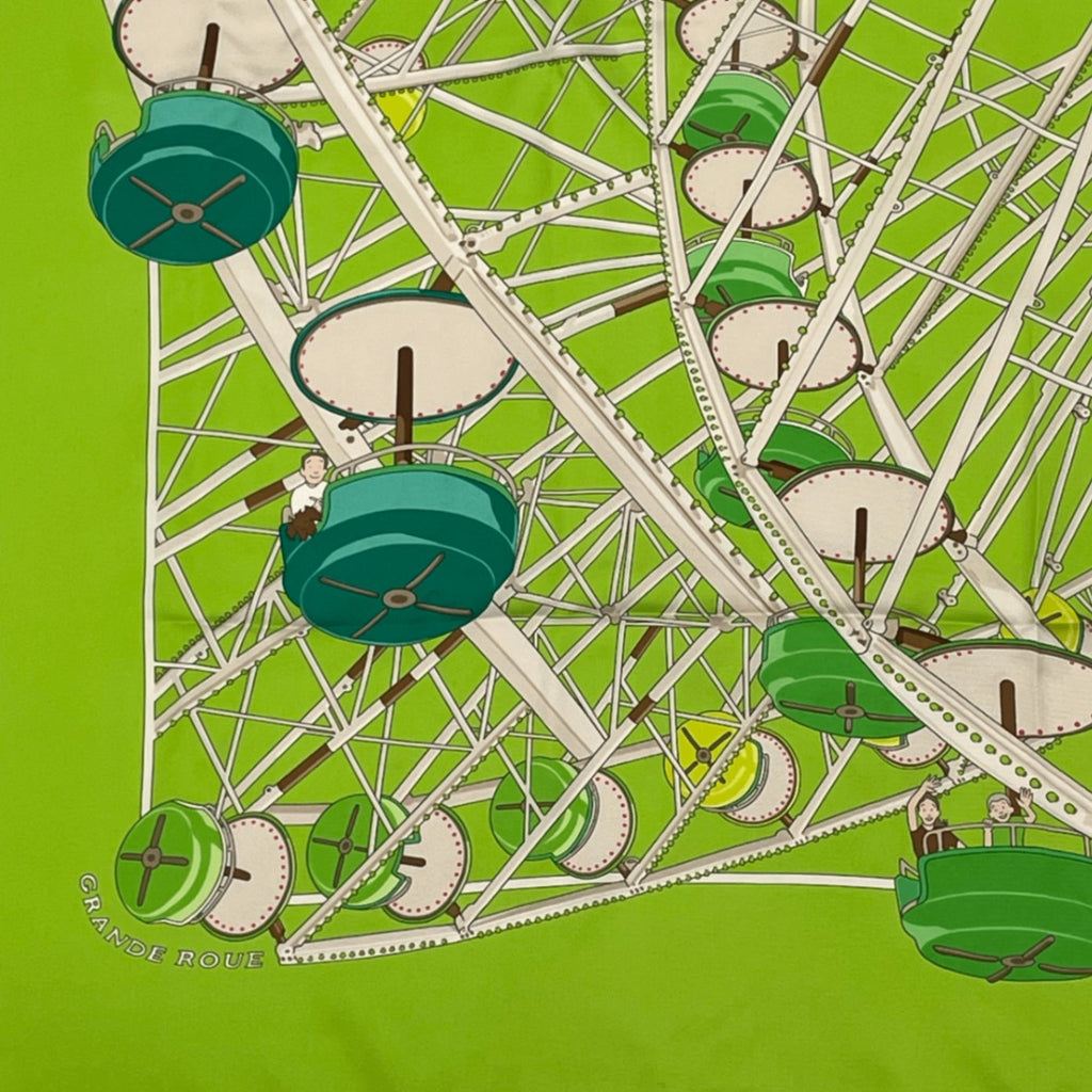 Hermes Carre 90 Scarf Grande Roue Ferris Wheel Green