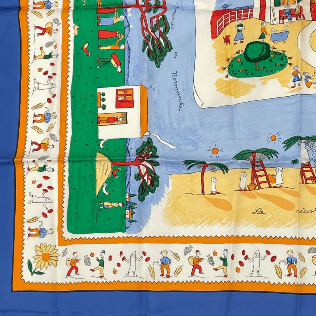 Hermes Carre 90 RE Tour A la Terre Return Silk 100% Scarf Blue