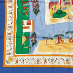 Hermes Carre 90 RE Tour A la Terre Return Silk 100% Scarf Blue