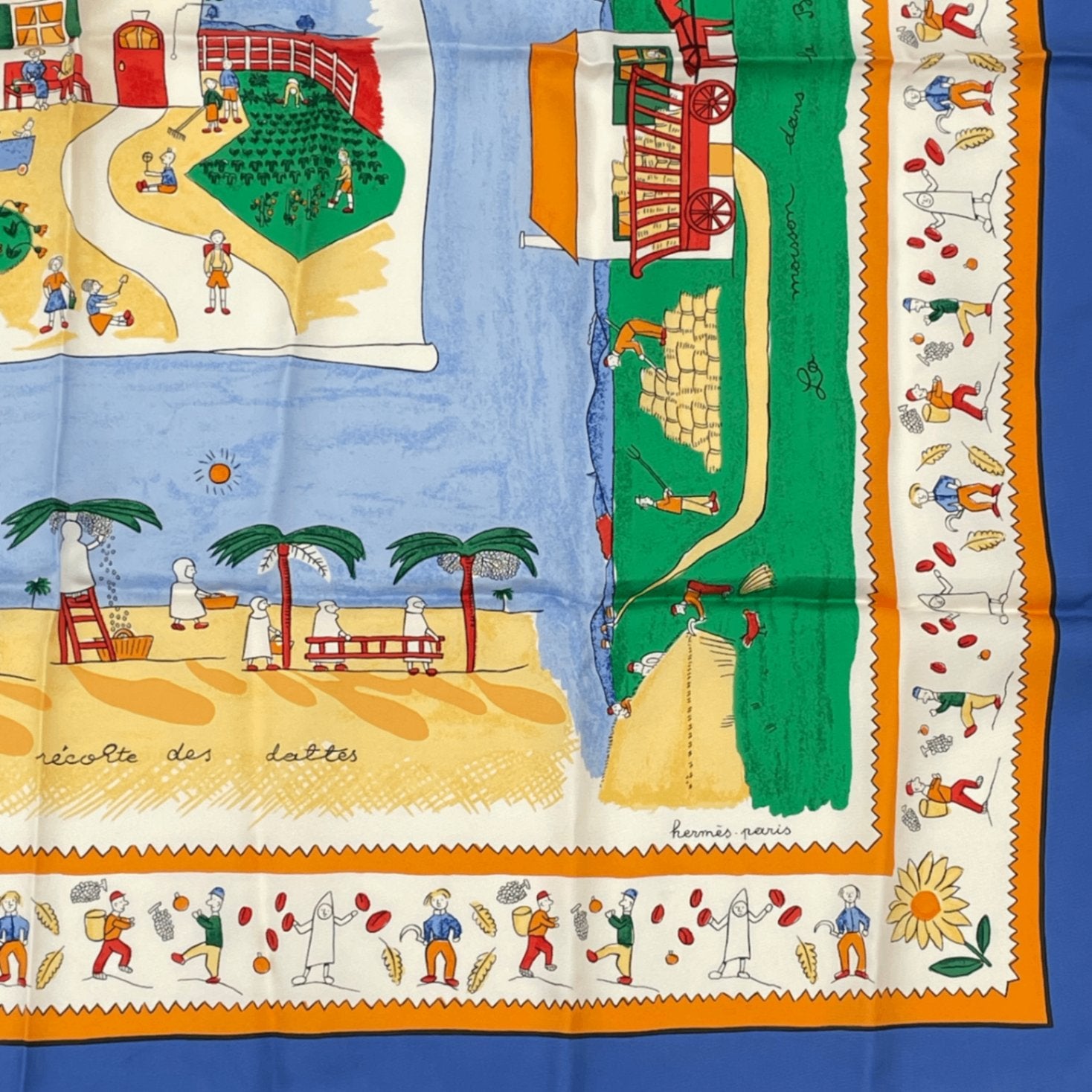 Hermes Carre 90 RE Tour A la Terre Return Silk 100% Scarf Blue