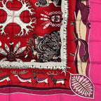 Hermes Carre 90 la Vie du Grand Nord Life In The Arctic Circle Pink Scarf Silk