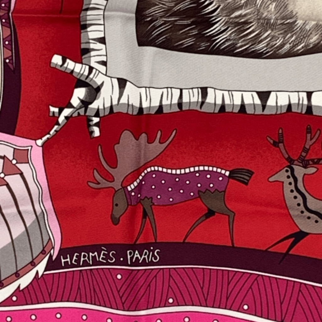 Hermes Carre 90 la Vie du Grand Nord Life In The Arctic Circle Pink Scarf Silk