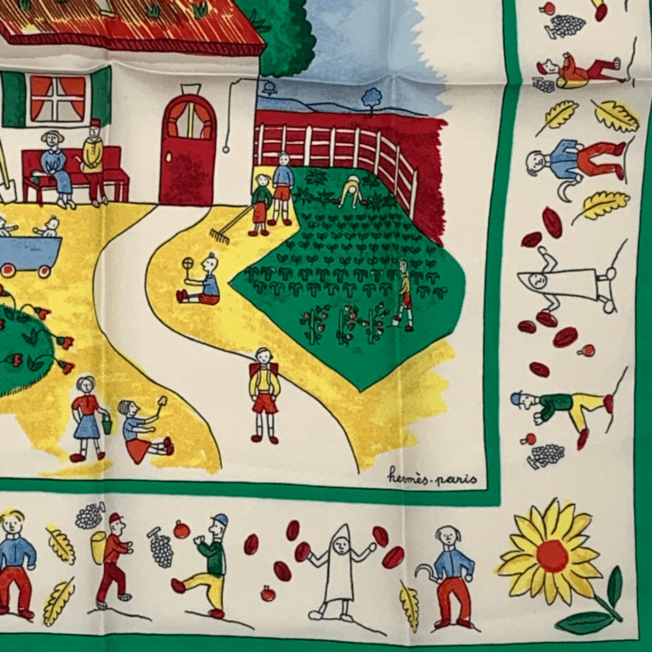 Hermes RE Tour A la Terre Return Silk 100% Scarf Green
