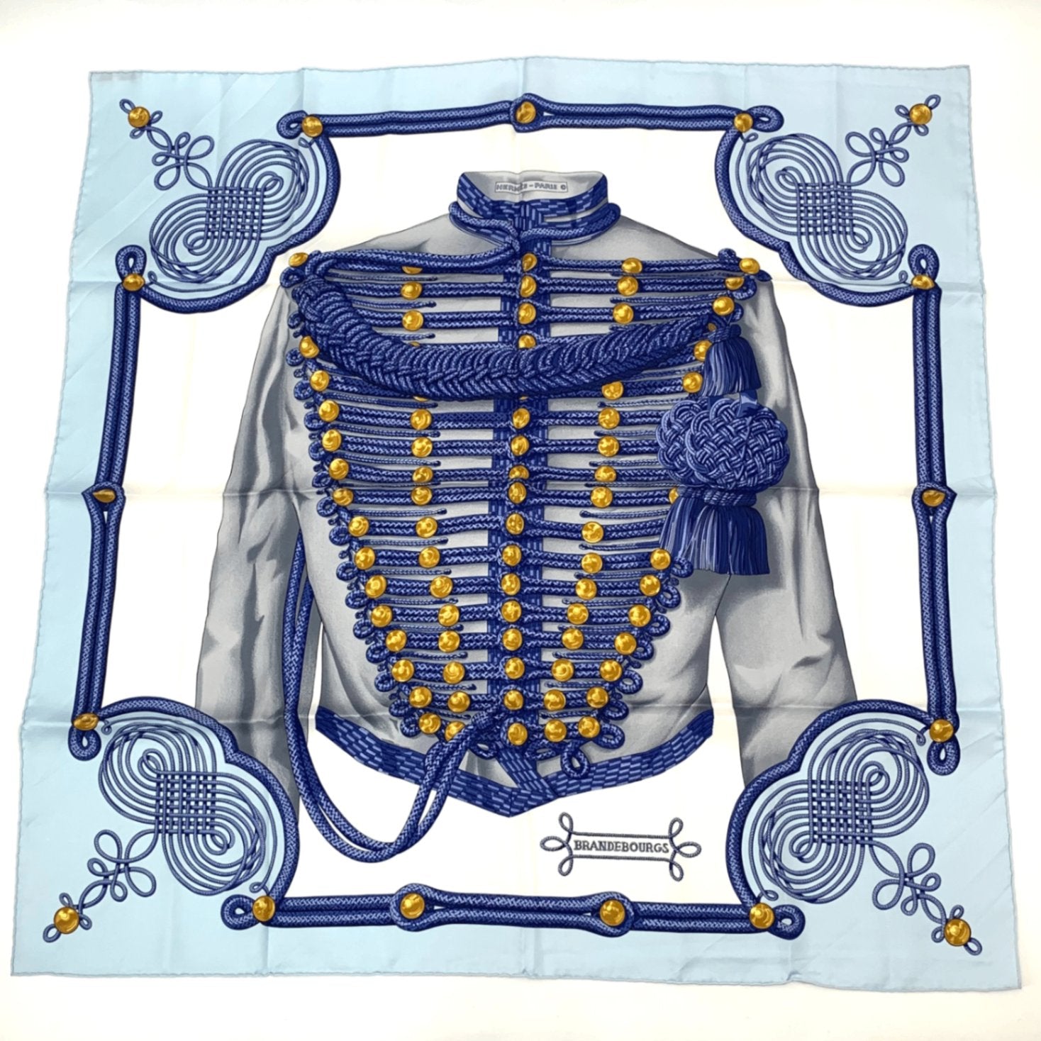 Hermes Carre 90 Brandebourgs Scarf Silk Blue