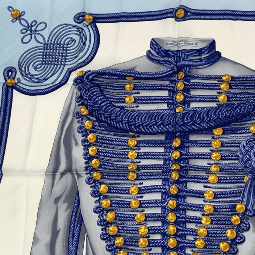 Hermes Carre 90 Brandebourgs Scarf Silk Blue