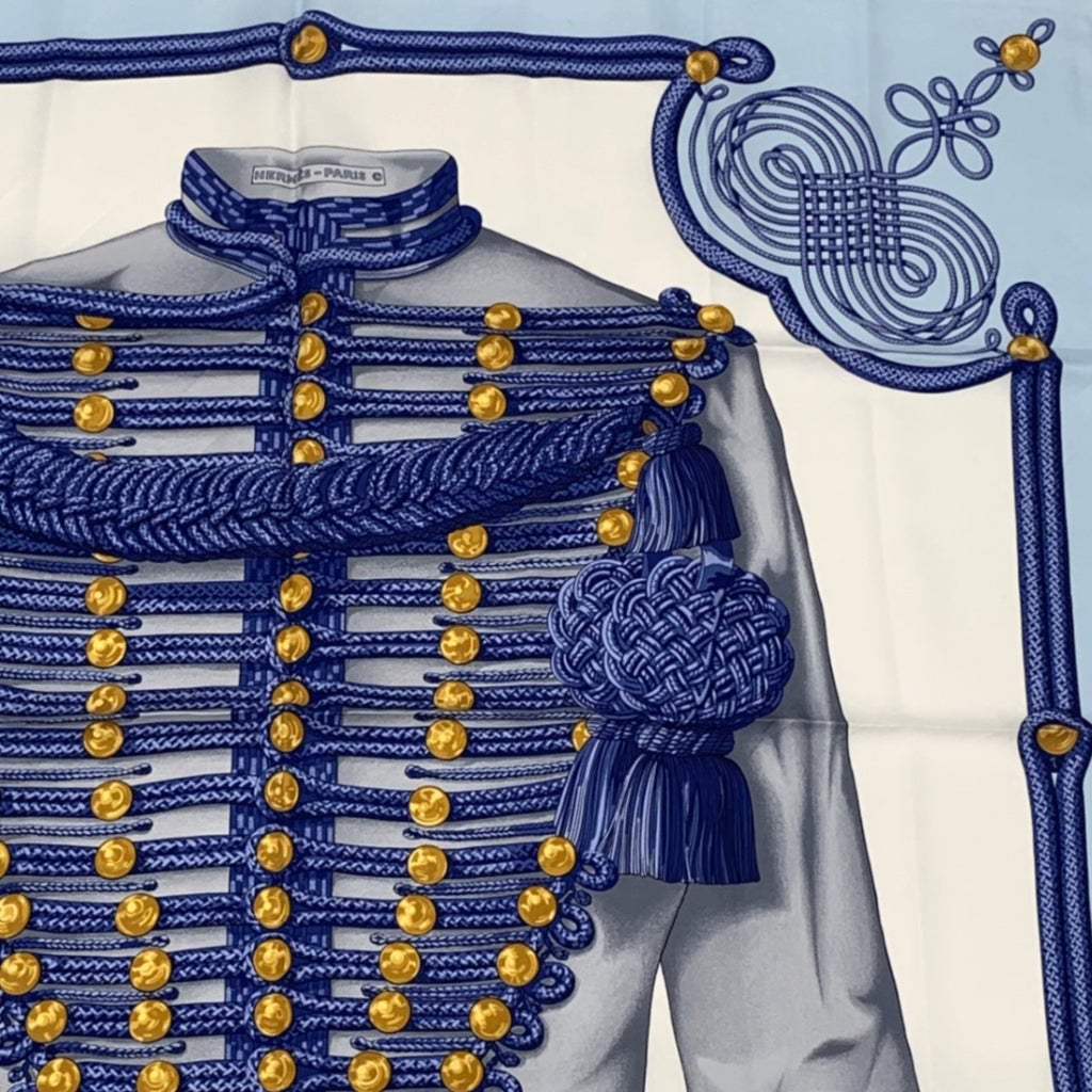 Hermes Carre 90 Brandebourgs Scarf Silk Blue