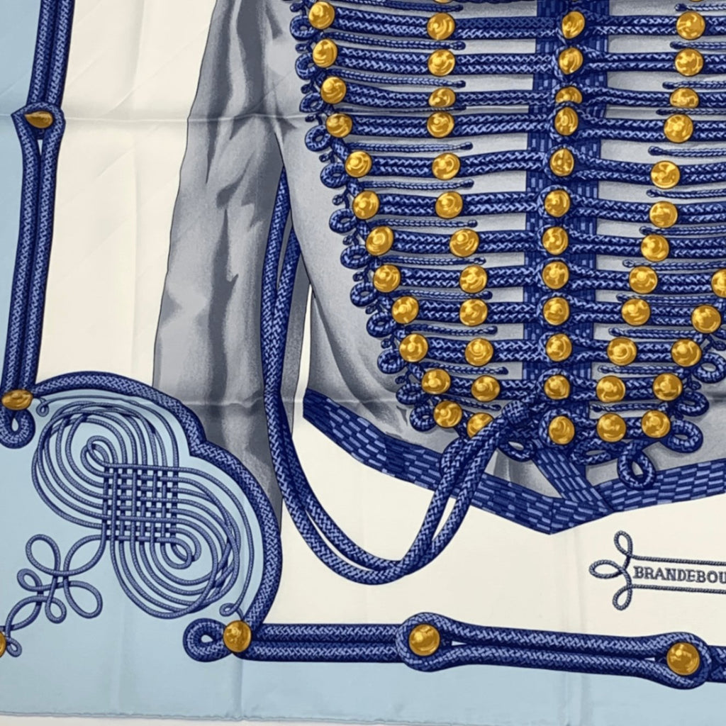 Hermes Carre 90 Brandebourgs Scarf Silk Blue