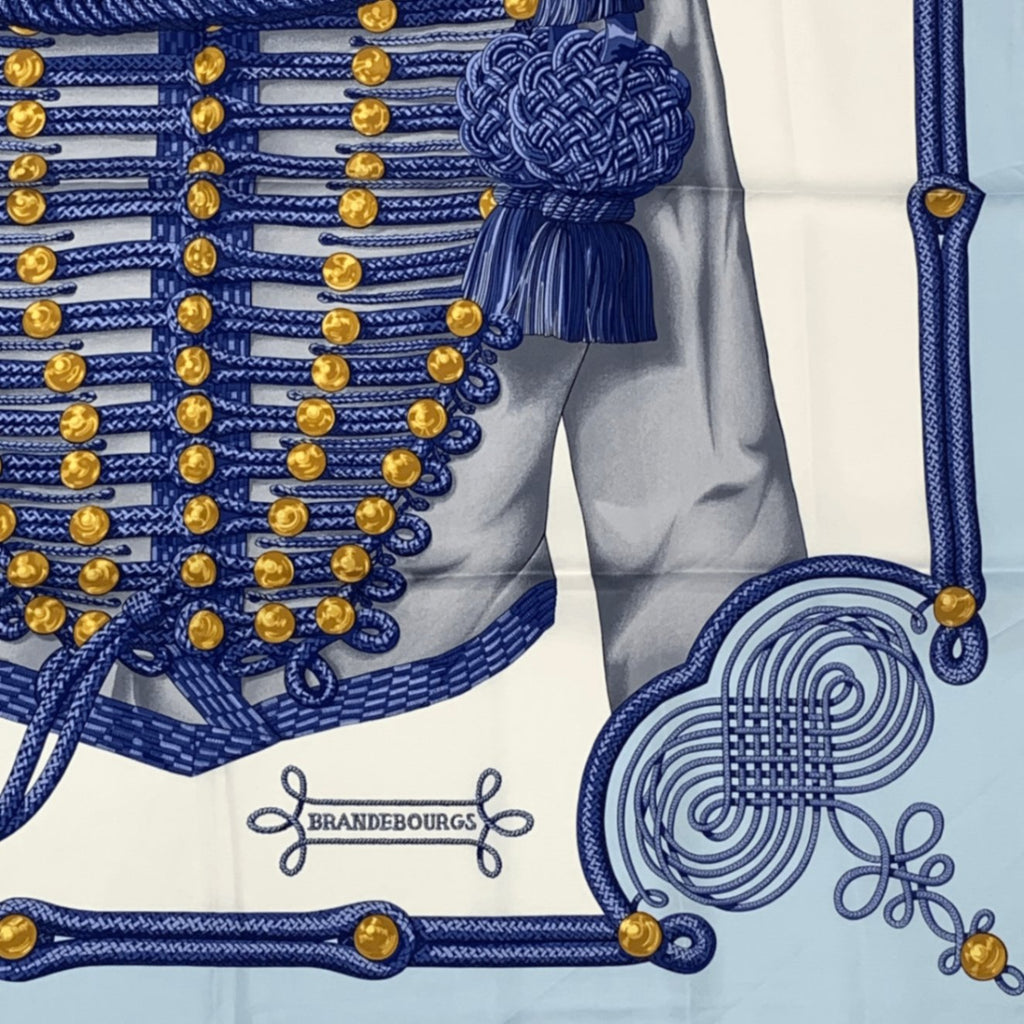 Hermes Carre 90 Brandebourgs Scarf Silk Blue