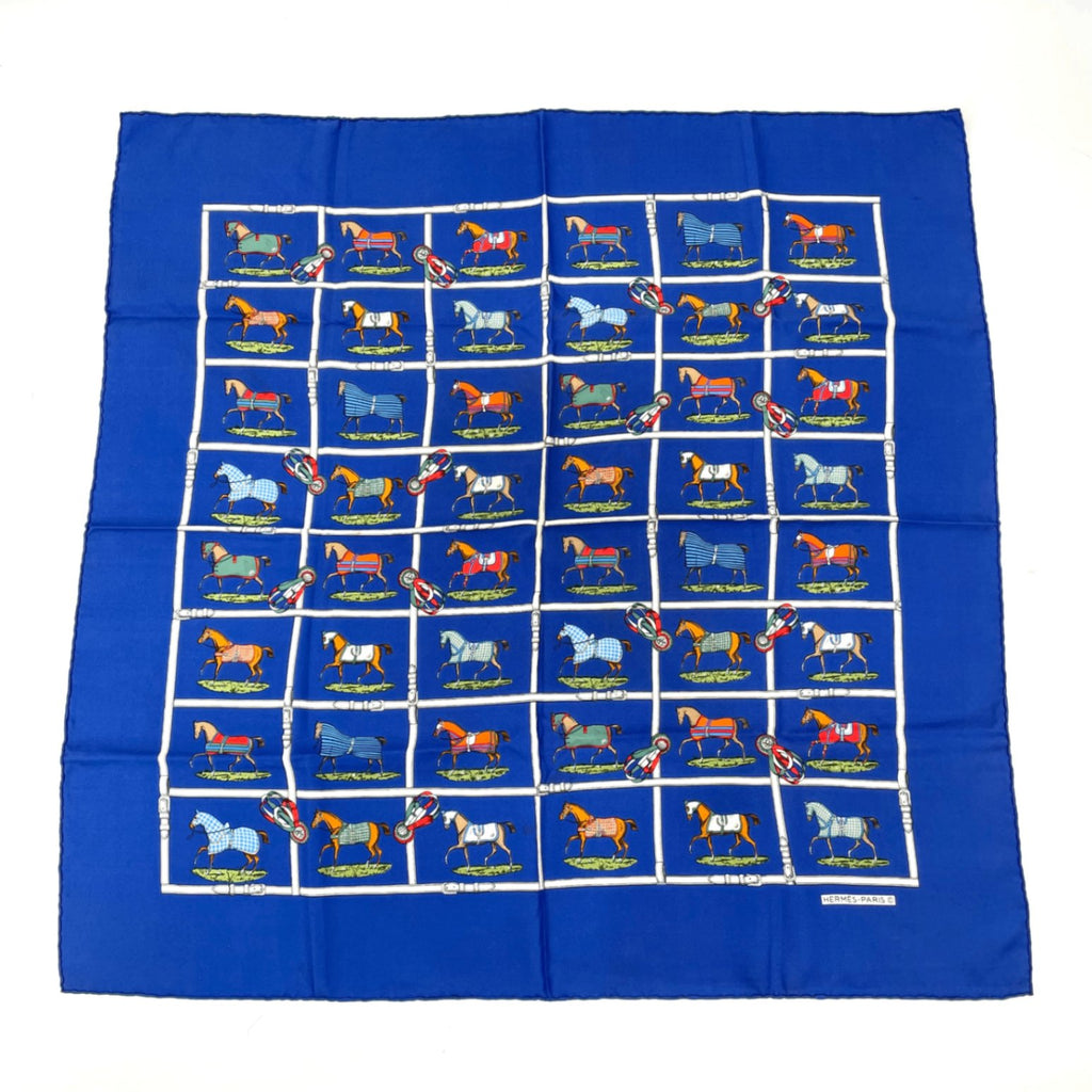Hermes Silk 48 Horses In The Paddock Scarf Blue