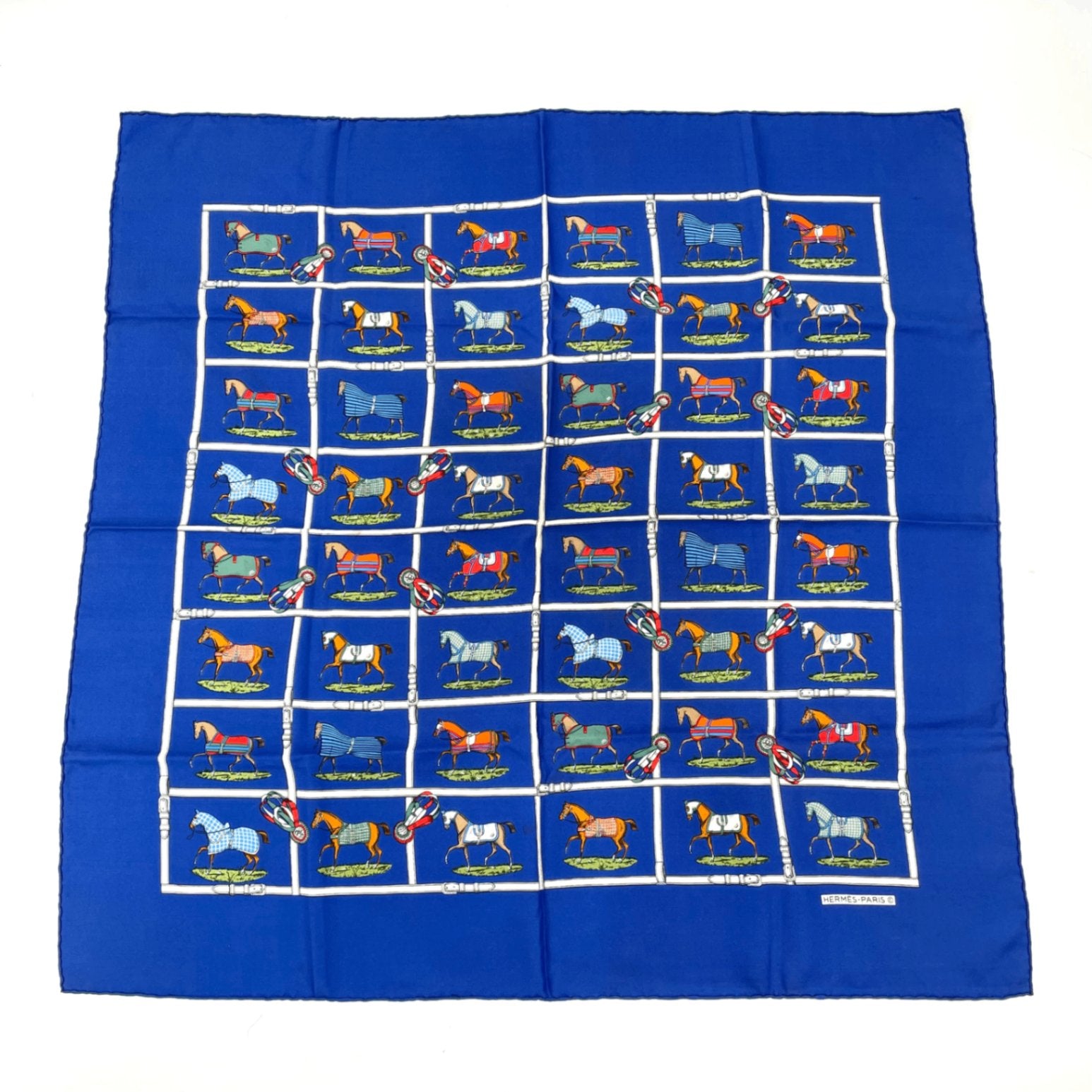 Hermes Silk 48 Horses In The Paddock Scarf Blue