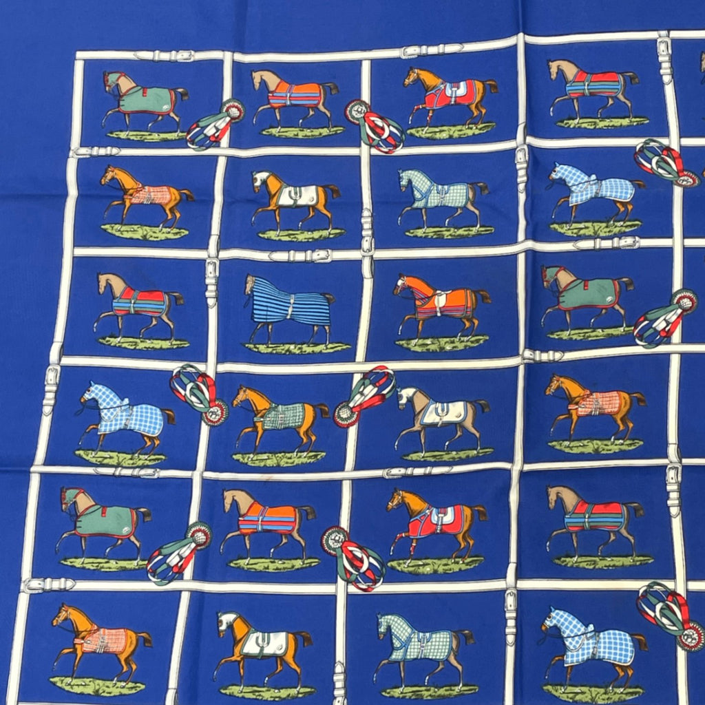 Hermes Silk 48 Horses In The Paddock Scarf Blue