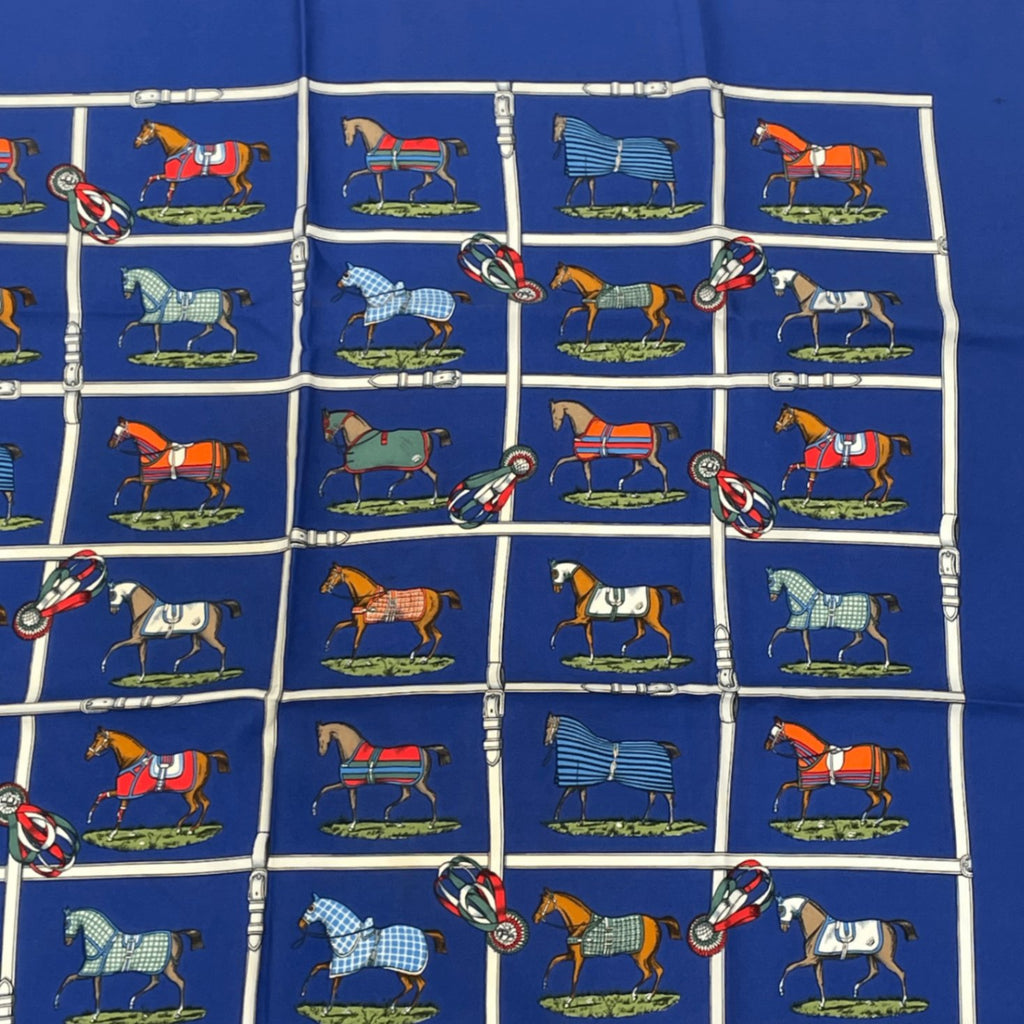 Hermes Silk 48 Horses In The Paddock Scarf Blue
