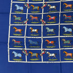 Hermes Silk 48 Horses In The Paddock Scarf Blue