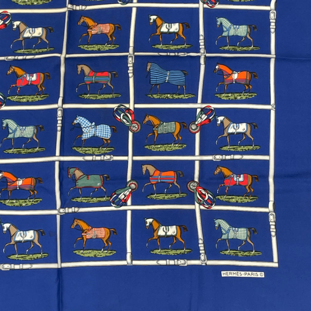 Hermes Silk 48 Horses In The Paddock Scarf Blue