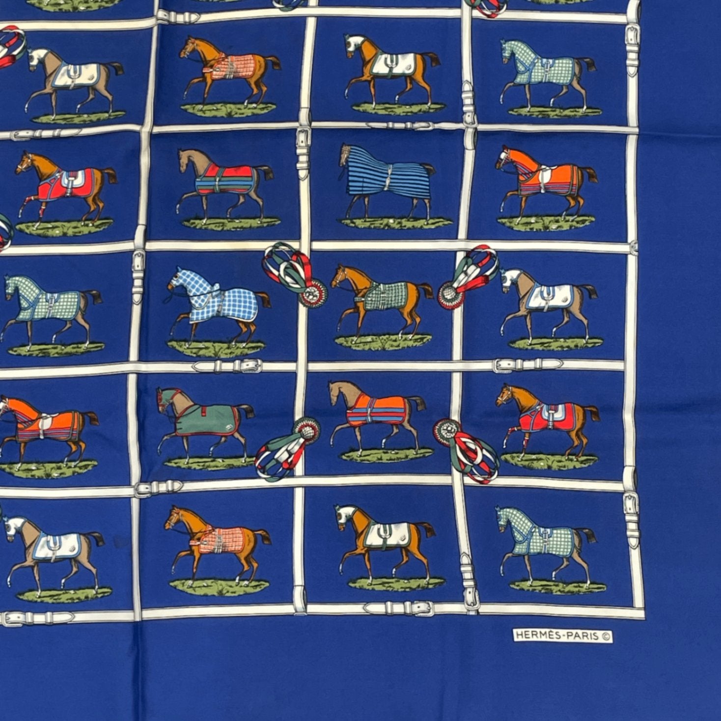 Hermes Silk 48 Horses In The Paddock Scarf Blue