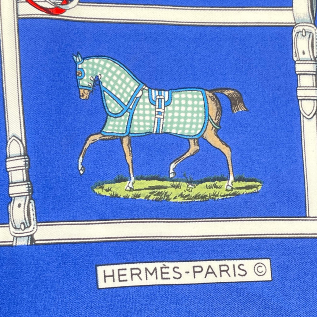 Hermes Silk 48 Horses In The Paddock Scarf Blue