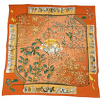 Hermes Carre 90 Neige D'antan Last Year's Snow Silk 100% Scarf Orange