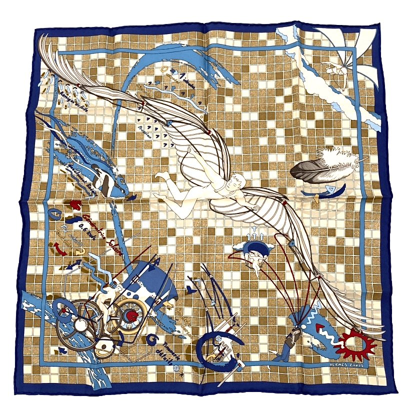 Hermes Dajarlecant Flight Handkerchief Scarf Silk 100% Multicolor
