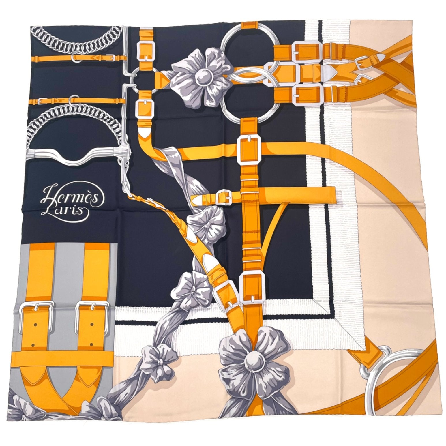 Hermes Scarf Carre 90 Silk Grand Manege Detail Black Orange