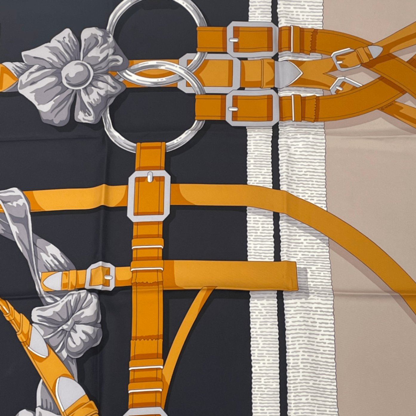 Hermes Scarf Carre 90 Silk Grand Manege Detail Black Orange