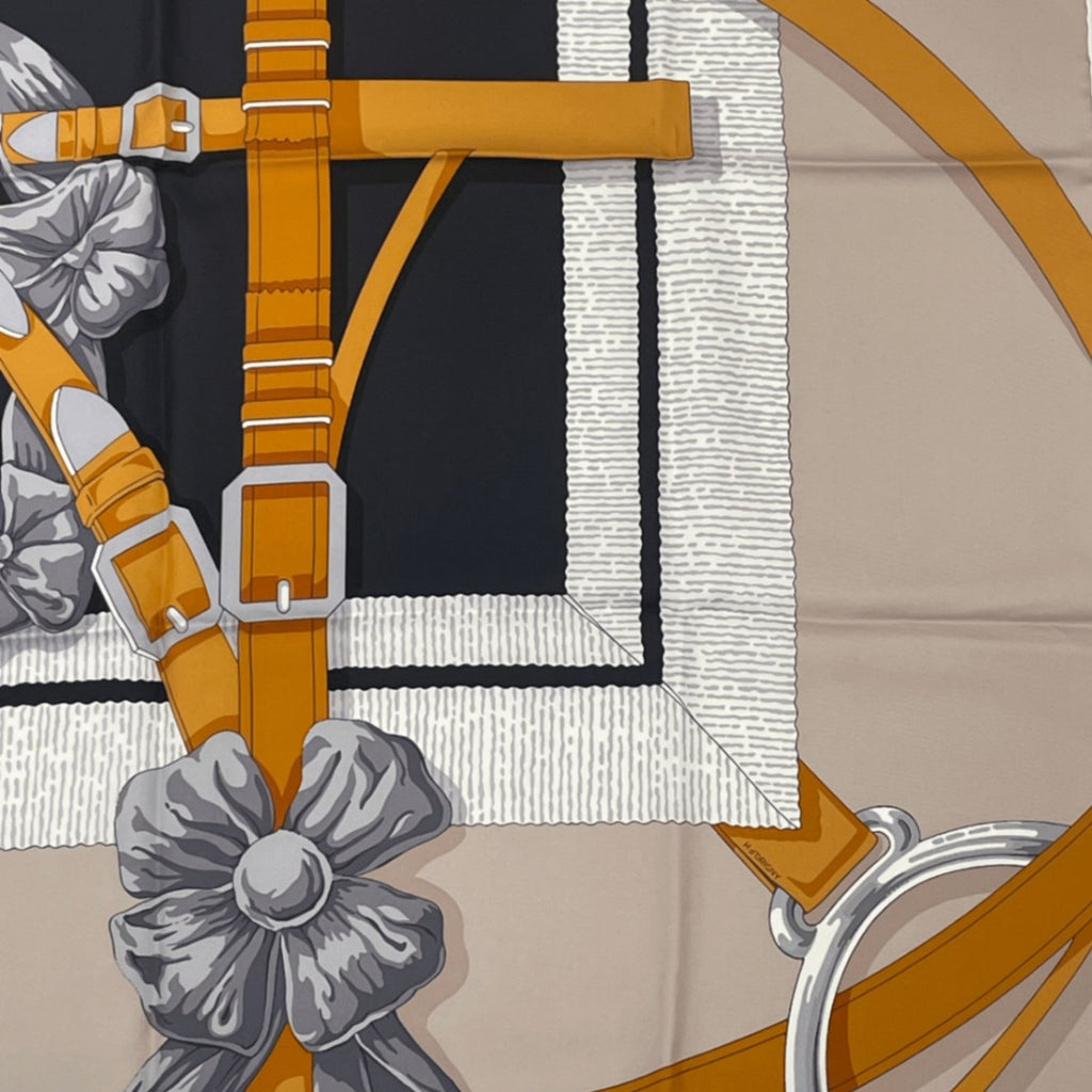Hermes Scarf Carre 90 Silk Grand Manege Detail Black Orange