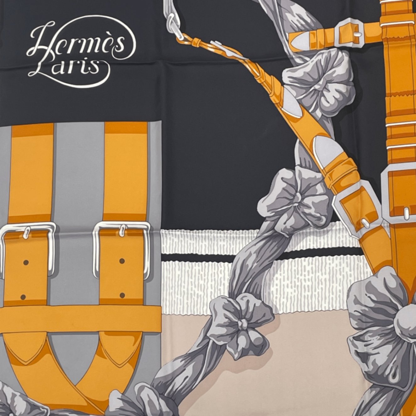 Hermes Scarf Carre 90 Silk Grand Manege Detail Black Orange