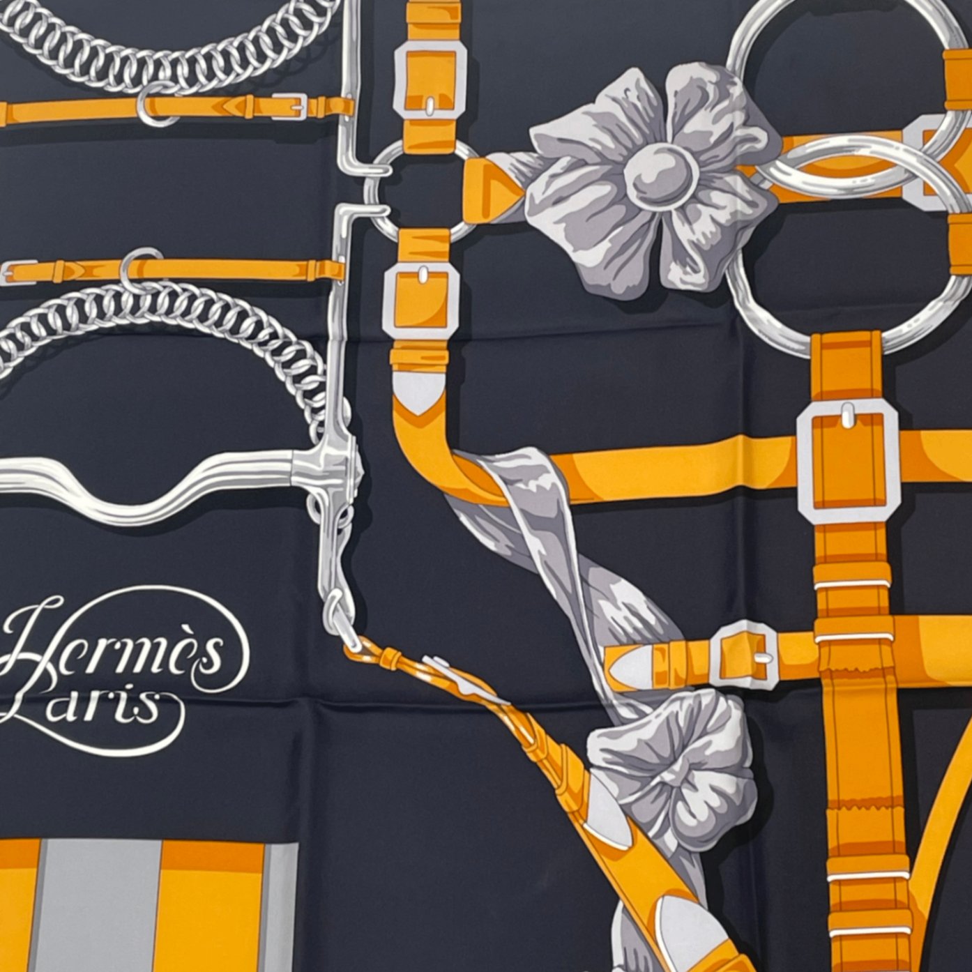 Hermes Scarf Carre 90 Silk Grand Manege Detail Black Orange