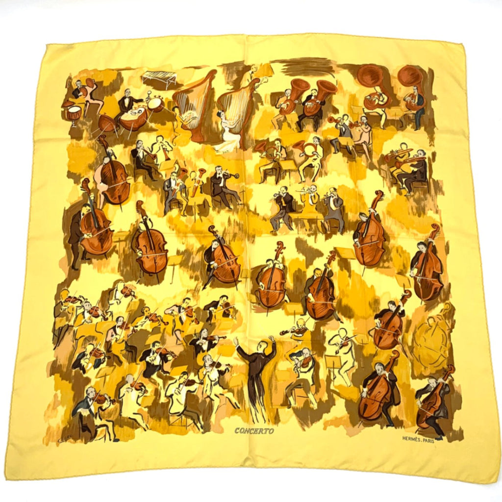 Hermes Carre 90 Concerto Yellow Silk 100% Scarf