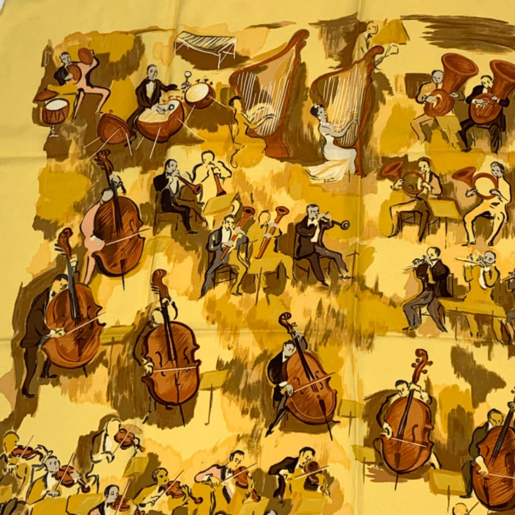 Hermes Carre 90 Concerto Yellow Silk 100% Scarf