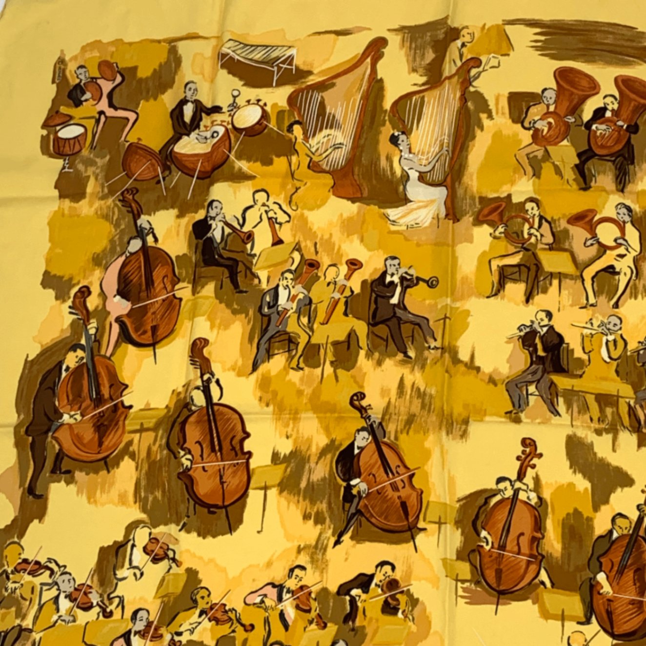 Hermes Carre 90 Concerto Yellow Silk 100% Scarf