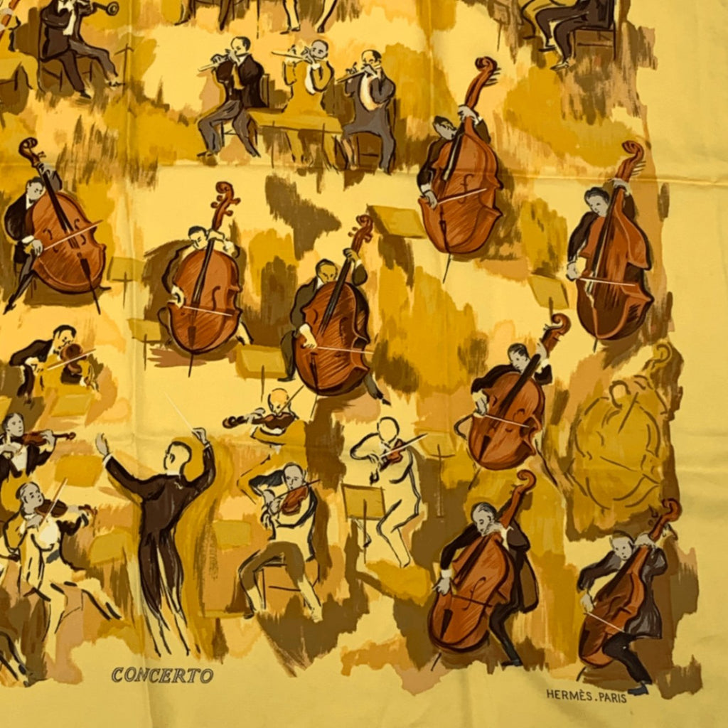 Hermes Carre 90 Concerto Yellow Silk 100% Scarf