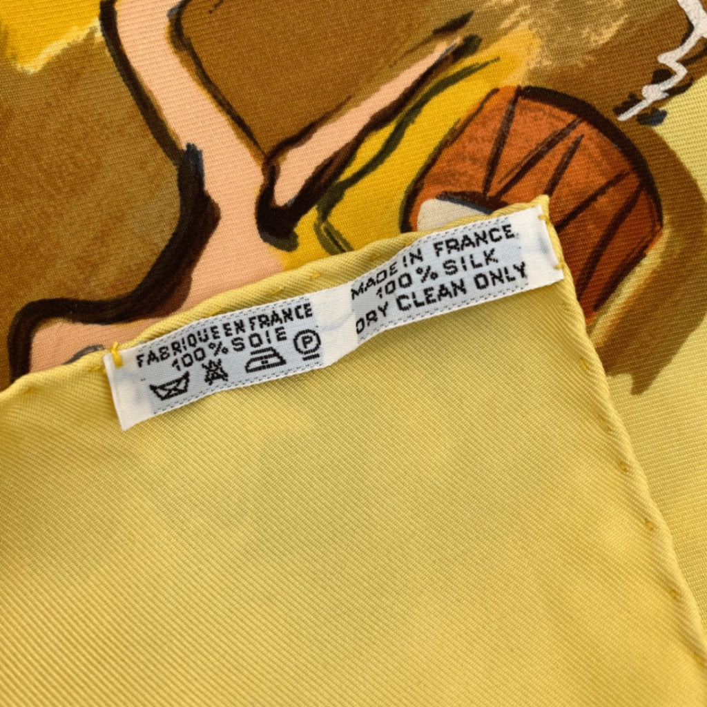 Hermes Carre 90 Concerto Yellow Silk 100% Scarf