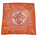 Hermes Scarf Carre 90 Silk Mosaic 24 Horse Pattern Orange Multicolor