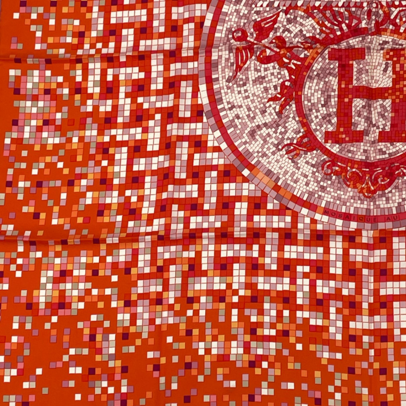 Hermes Scarf Carre 90 Silk Mosaic 24 Horse Pattern Orange Multicolor