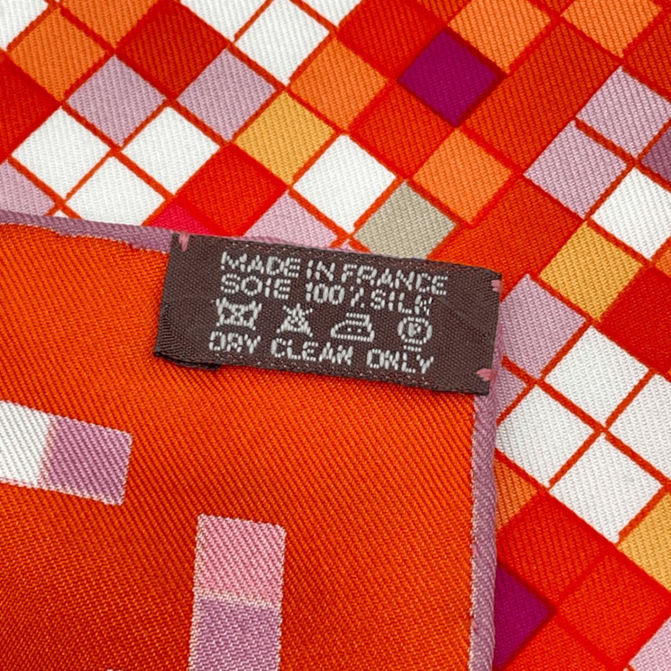 Hermes Scarf Carre 90 Silk Mosaic 24 Horse Pattern Orange Multicolor