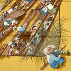 Hermes Scarf Carre 90 Orange Beige Lake Floating Market Silk 100% Marche