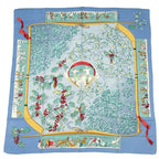 Hermes Carre 90 Neige D'antan Last Year's Snow Silk 100% Scarf Blue