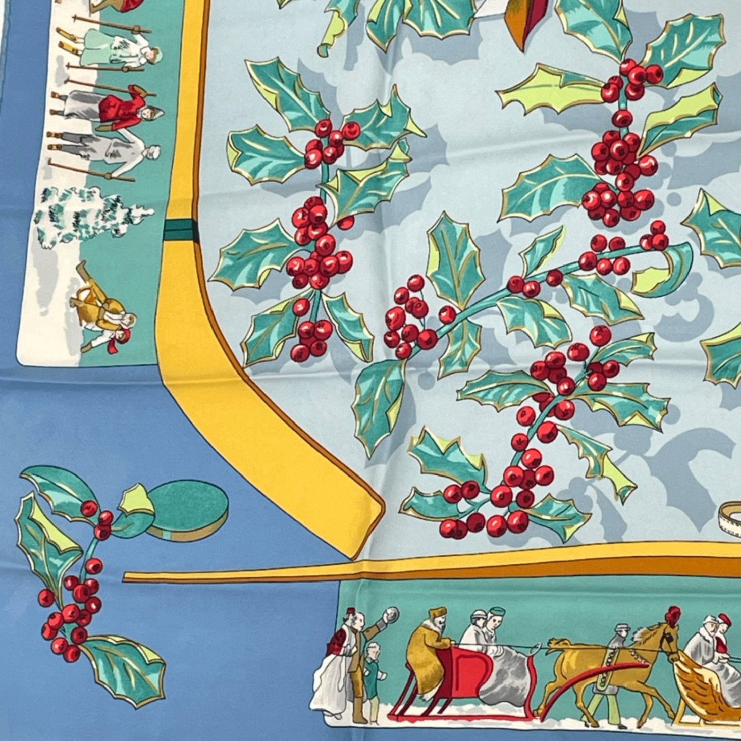 Hermes Carre 90 Neige D'antan Last Year's Snow Silk 100% Scarf Blue