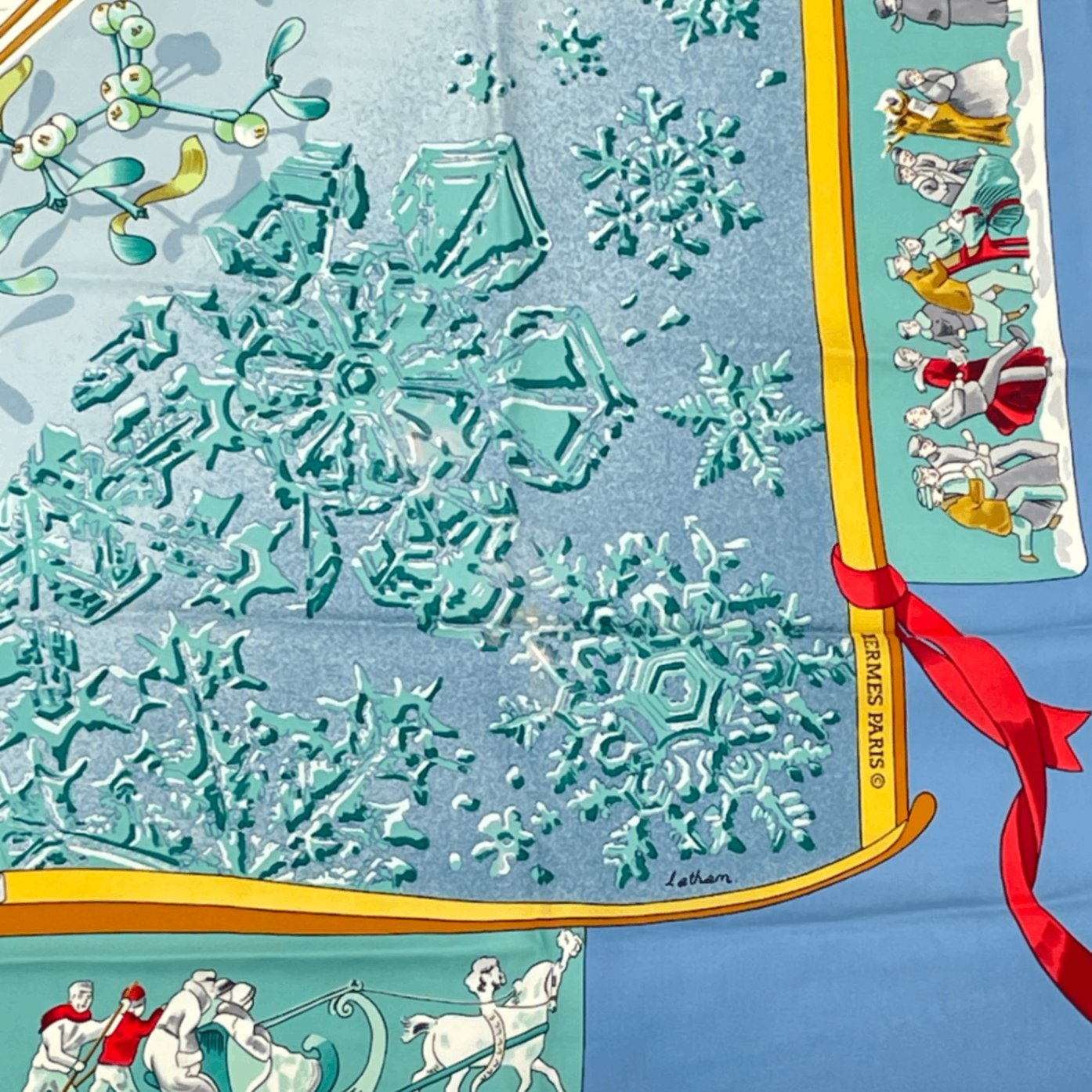 Hermes Carre 90 Neige D'antan Last Year's Snow Silk 100% Scarf Blue