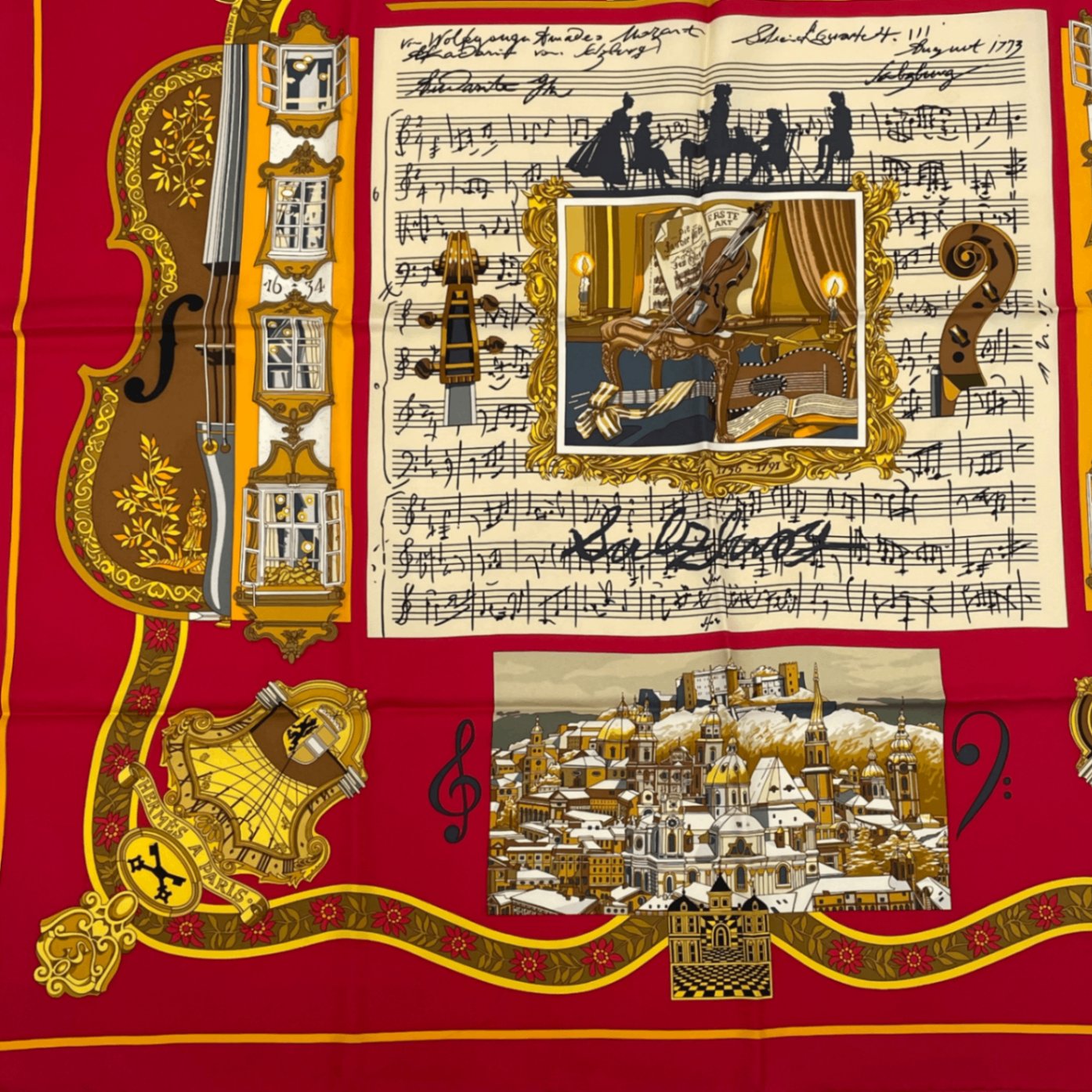 Hermes Carre 90 In Salzburg Red Scarf Silk