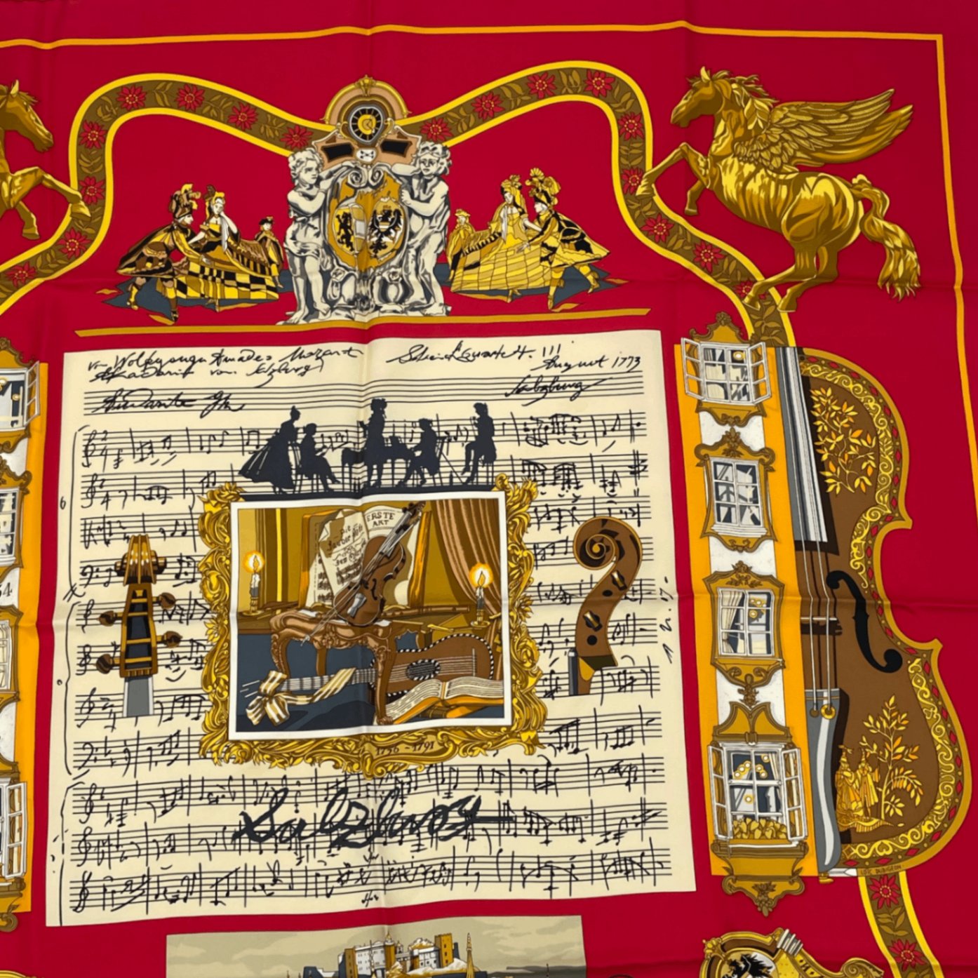 Hermes Carre 90 In Salzburg Red Scarf Silk