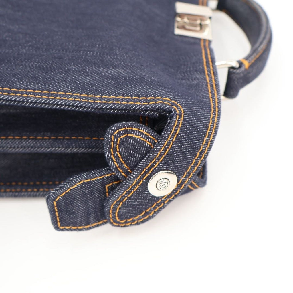 Fendi Peekaboo Icy Small Denim 2-Way Handbag Navy