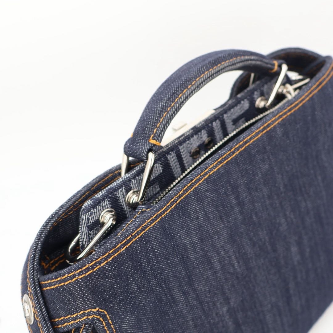Fendi Peekaboo Icy Small Denim 2-Way Handbag Navy
