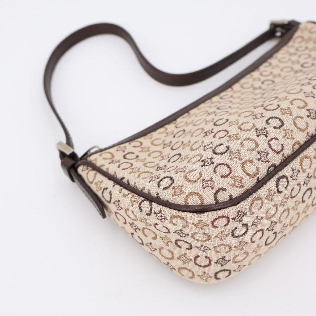 Celine C Macadam Handbag Canvas Leather Beige