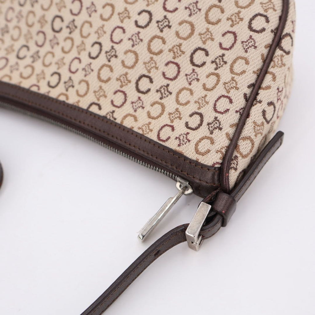 Celine C Macadam Handbag Canvas Leather Beige